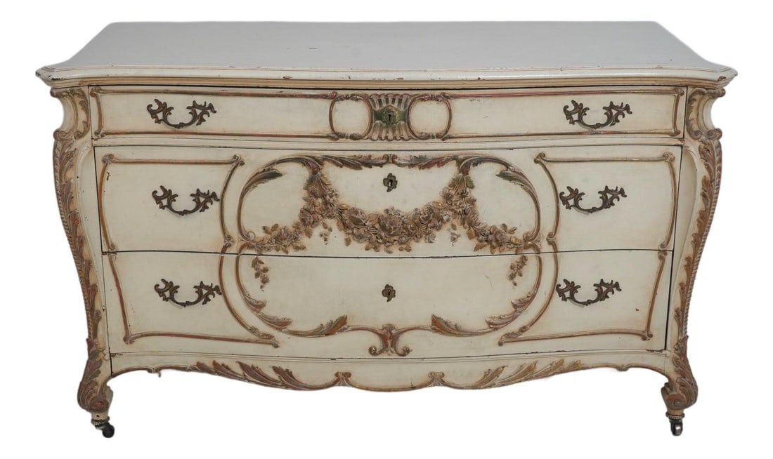 French Mahogany Dresser with Ornate Carved Detailing circa 1880-1900: French Mahogany Dresser with Ornate Carved Detailing circa 1880-1900 This antique French dresser, dating from circa 1880-1900, features fine carved details and high-quality hand dovetailed drawer cons