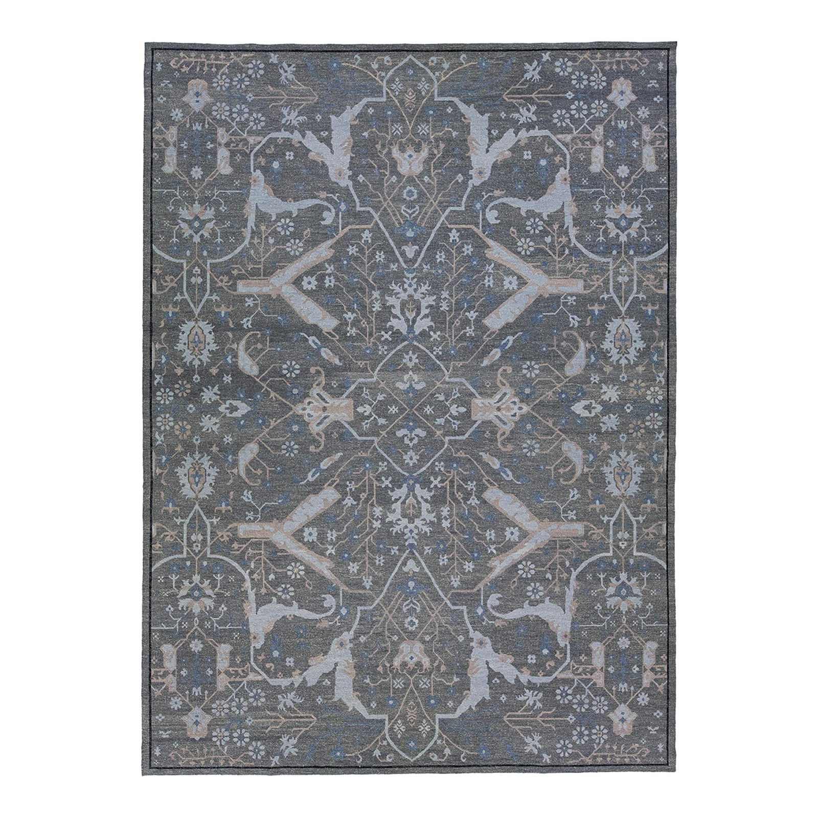 Modern Soumak Handmade Wool Rug 10' x 13'9' Gray with Geometric Design: Modern Soumak Handmade Wool Rug 10' x 13'9' Gray with Geometric Design Enhance your living space with this exquisite Modern Soumak handmade wool rug. Featuring a striking gray field, this rug is adorn