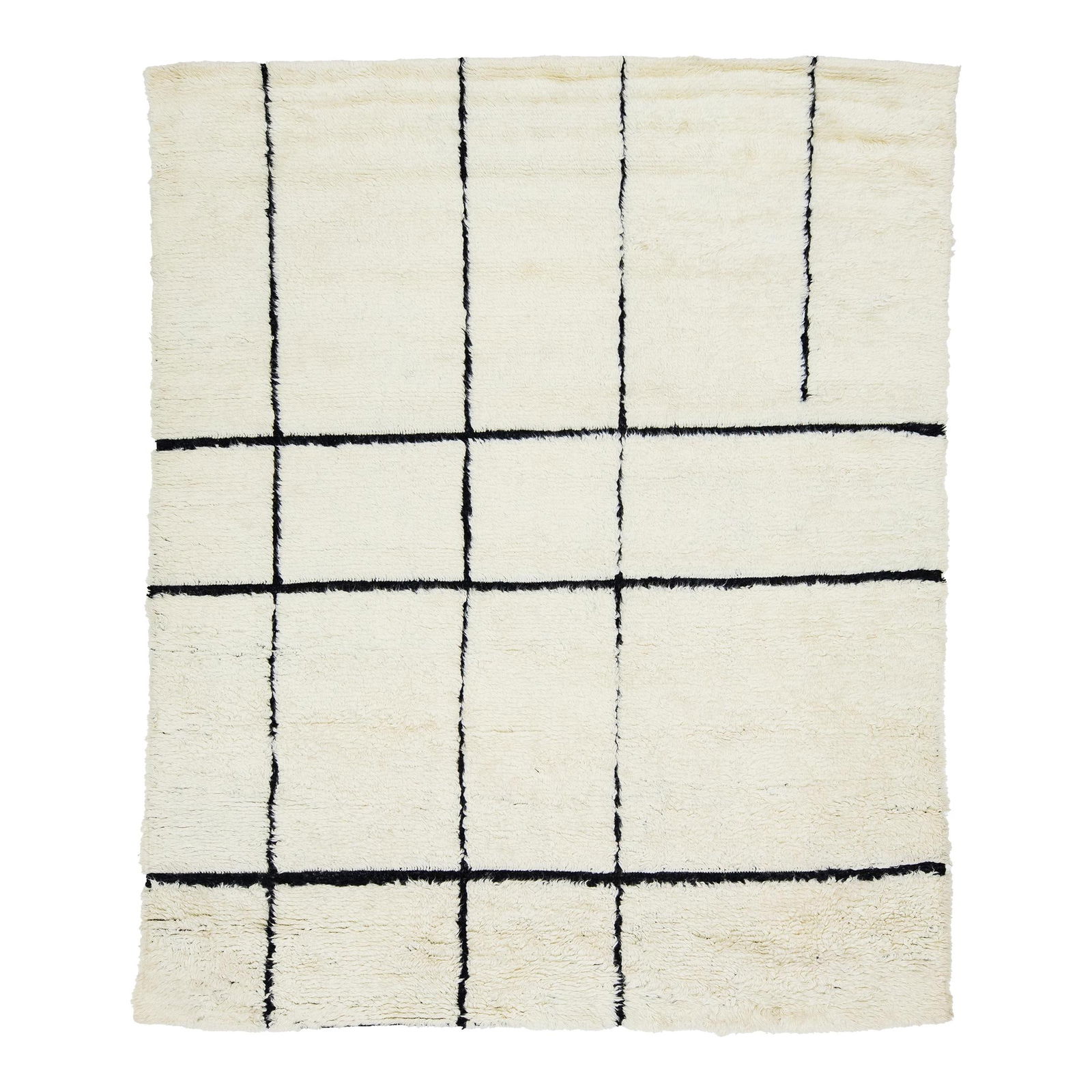 Modern Moroccan Hand-Knotted Ivory Wool Rug 8' x 10' Geometric Design: Modern Moroccan Hand-Knotted Ivory Wool Rug 8' x 10' Geometric Design Elevate your space with this exquisite Moroccan hand-knotted plush wool rug. Showcasing a sophisticated ivory backdrop adorned wit