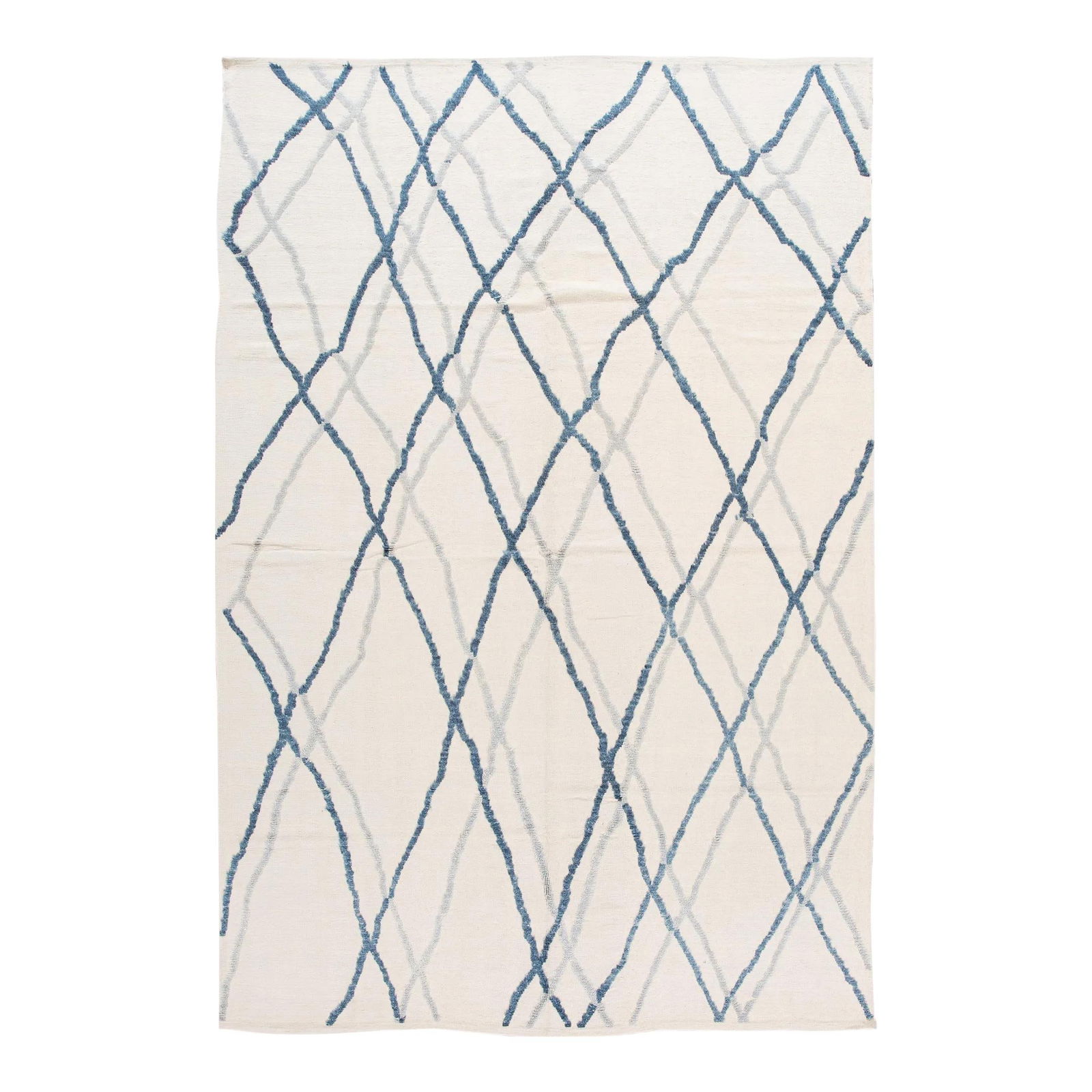 Hand-Knotted Wool Rug Moroccan Tribal Design 8'10" x 13'1" Ivory (1 of 5)