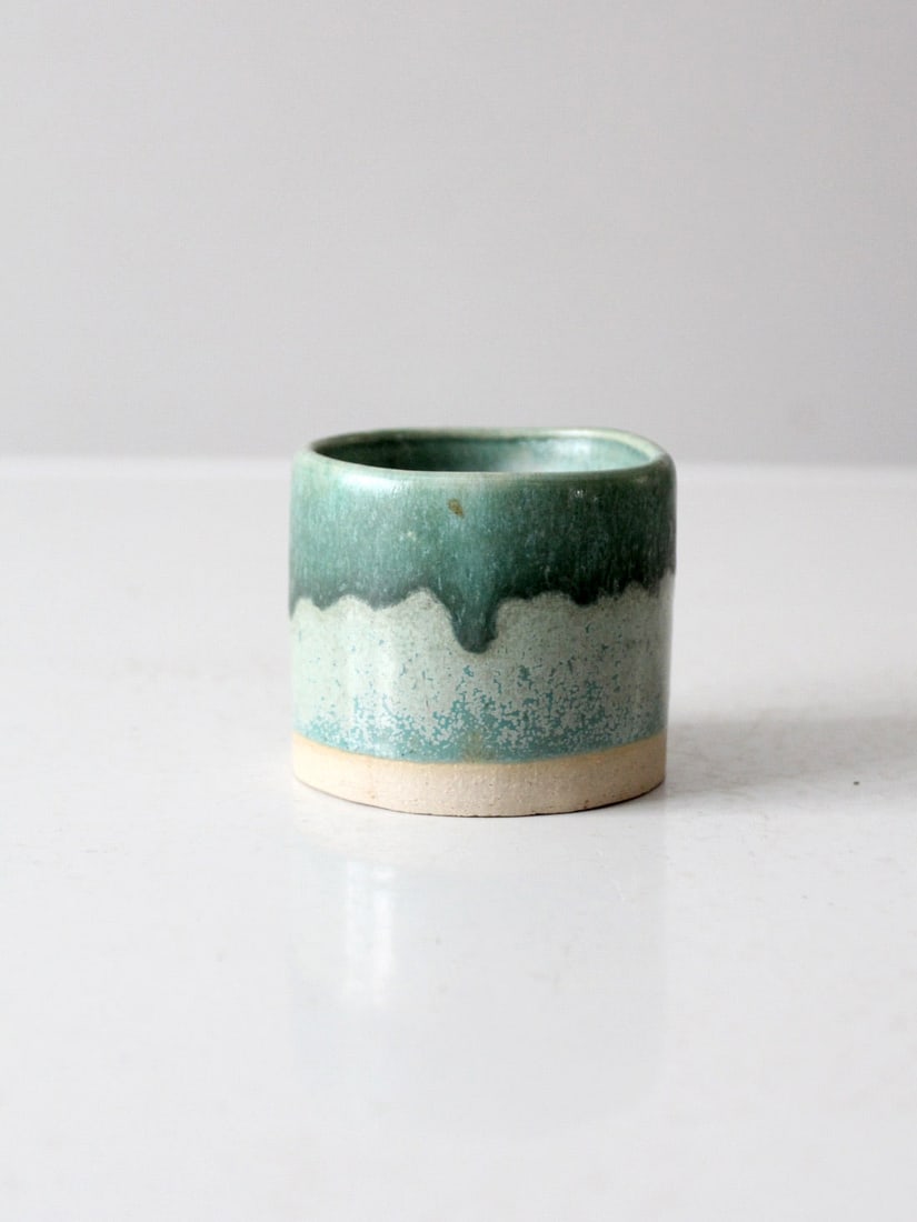 Charming Vintage Studio Pottery Vase Hand-Glazed Green Finish (1 of 8)