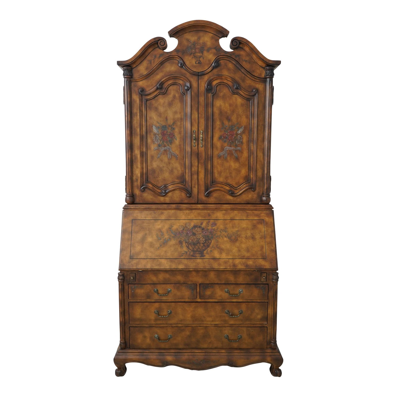 Country French Large Painted Secretary Desk 2 Piece Vintage: Country French Large Painted Secretary Desk 2 Piece Vintage This Country French Paint Decorated Large Secretary Desk showcases exquisite craftsmanship with a captivating paint design, adding a unique