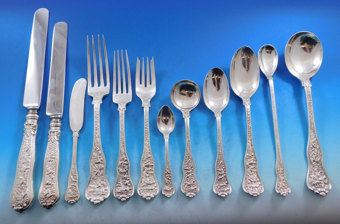 Tiffany & Co Olympian Sterling Silver Flatware Set 252 Pieces with Storage Chest: Tiffany & Co Olympian Sterling Silver Flatware Set 252 Pieces with Storage Chest Discover the exquisite Olympian flatware set by Tiffany & Co., a stunning collection of 252 pieces crafted from high-qu