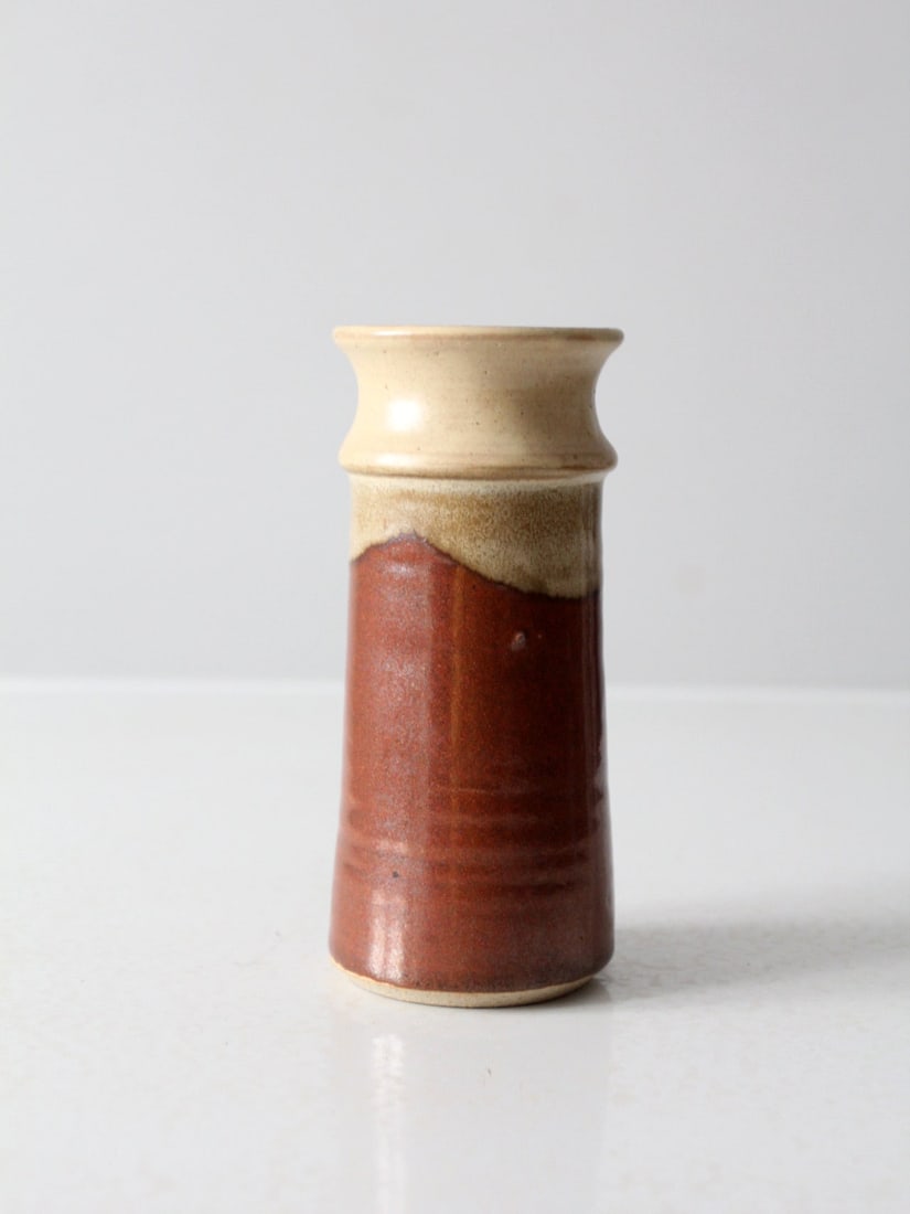 Handmade Vintage Pottery Vase Two-Tone Glaze 7 Inch (1 of 9)