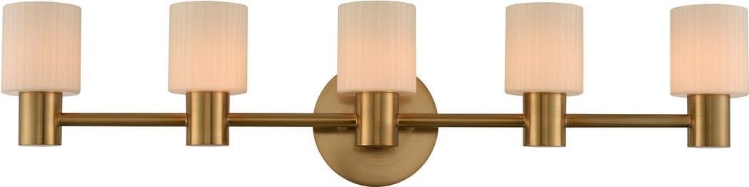 Kalco Harlowe Art Deco 5-Light LED Bath Light Winter Brass: Kalco Harlowe Art Deco 5-Light LED Bath Light Winter Brass Illuminate your space with this stunning Art Deco style LED bath light, featuring a sleek design that showcases fluted cylinder shades. This