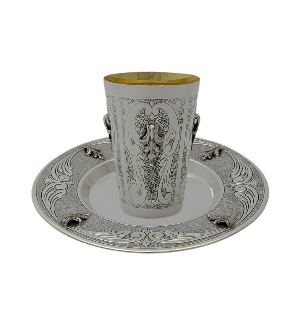 Handmade 925 Sterling Silver Leaf Applique Cup & Tray Set (1 of 4)