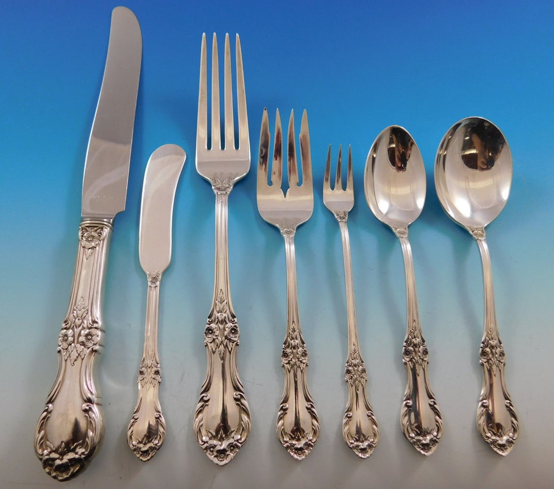 International Silver Wild Rose 90 Piece Sterling Silver Flatware Set: International Silver Wild Rose 90 Piece Sterling Silver Flatware Set Enhance your dining experience with the exquisite Wild Rose flatware set by International Sterling. This stunning 90-piece collecti
