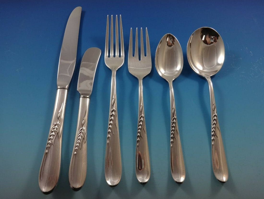 Reed & Barton Silver Wheat Sterling Silver Flatware Set 59 Pieces with Storage Chest: Reed & Barton Silver Wheat Sterling Silver Flatware Set 59 Pieces with Storage Chest Elevate your dining experience with this exquisite 59-piece Sterling Silver Flatware Set in the elegant Silver Whea