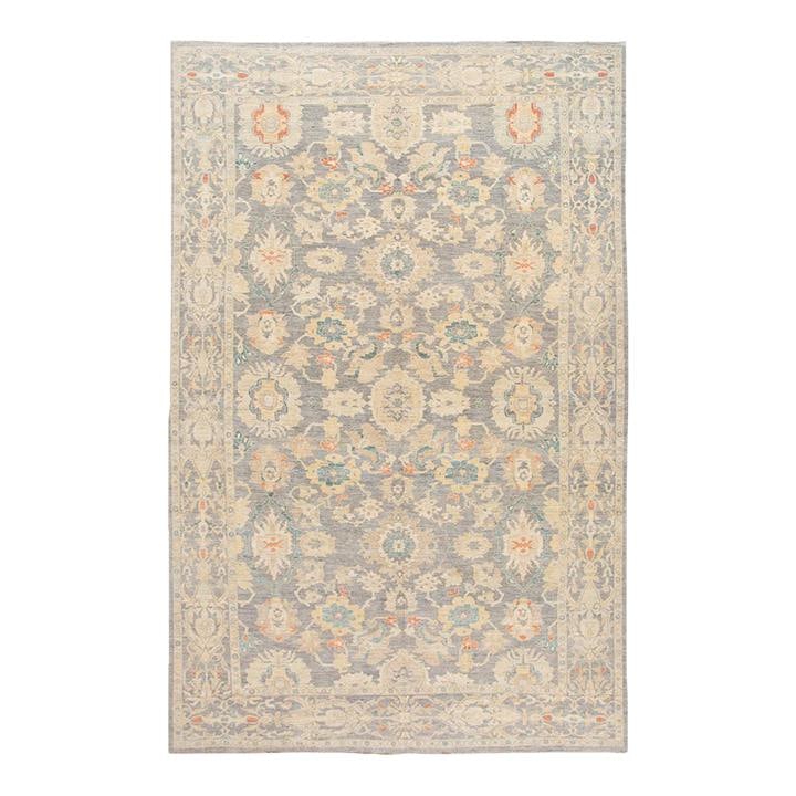 Oversize Gray Sultanabad Wool Rug Hand-Knotted Floral Design 11'8 x 18'1: Oversize Gray Sultanabad Wool Rug Hand-Knotted Floral Design 11'8 x 18'1 Enhance your living space with this exquisite hand-knotted Gray Sultanabad Wool Rug, featuring a captivating all-over floral de