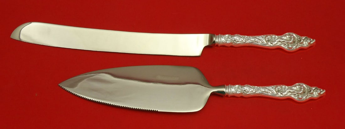 Reed & Barton Les Six Fleurs Sterling Silver Wedding Cake Set 2pc: Reed & Barton Les Six Fleurs Sterling Silver Wedding Cake Set 2pc Presenting a stunning 2-piece wedding cake set crafted in sterling silver, featuring the elegant Les Six Fleurs pattern by Reed & Bart