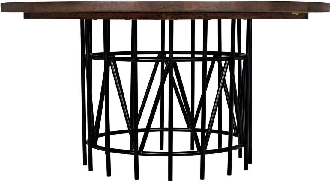 Silberman Dining Table Noir Dark Walnut Industrial Steel 60x60: Silberman Dining Table Noir Dark Walnut Industrial Steel 60x60 Introducing the Silberman Dining Table, a stunning blend of antique charm and modern design. This table features a beautiful dark walnut