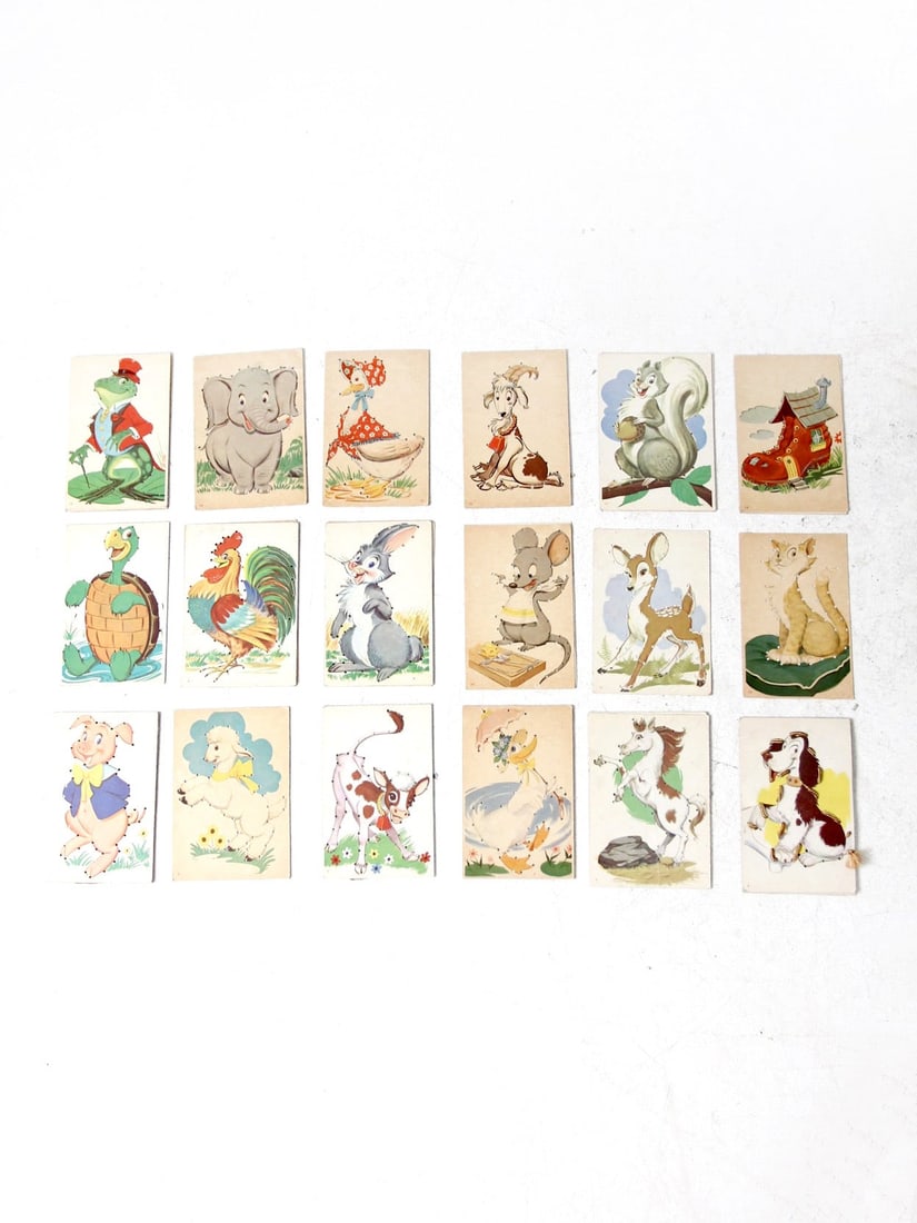 Vintage Mid-Century Children's Lacing Cards Set of 50: Vintage Mid-Century Children's Lacing Cards Set of 50 This delightful vintage set of mid-century children's lacing cards from the 1940s to 1950s features charming animal and nursery illustrations prin