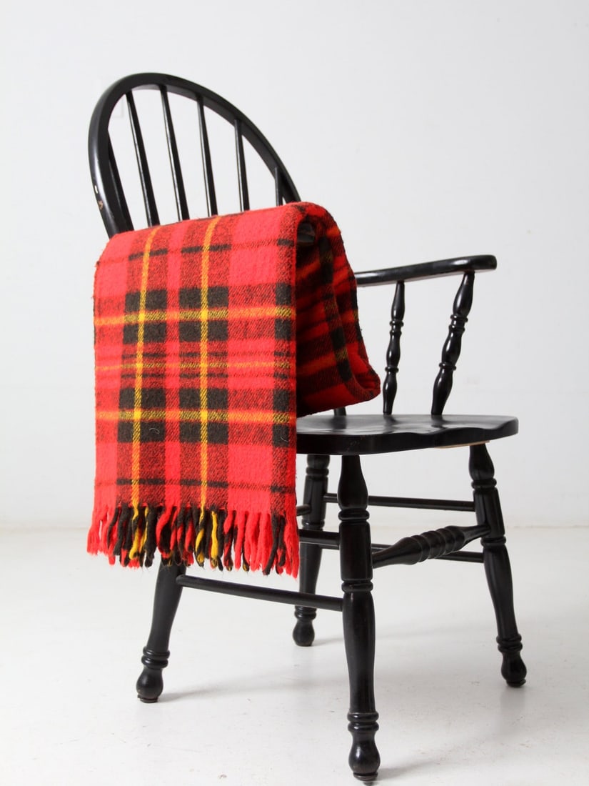 Vintage Woolen Plaid Throw Blanket Red Black Yellow 60x53: Vintage Woolen Plaid Throw Blanket Red Black Yellow 60x53 Cozy up with this vintage plaid woolen throw blanket, showcasing a timeless design in red, black, and yellow. The blanket is adorned with styl