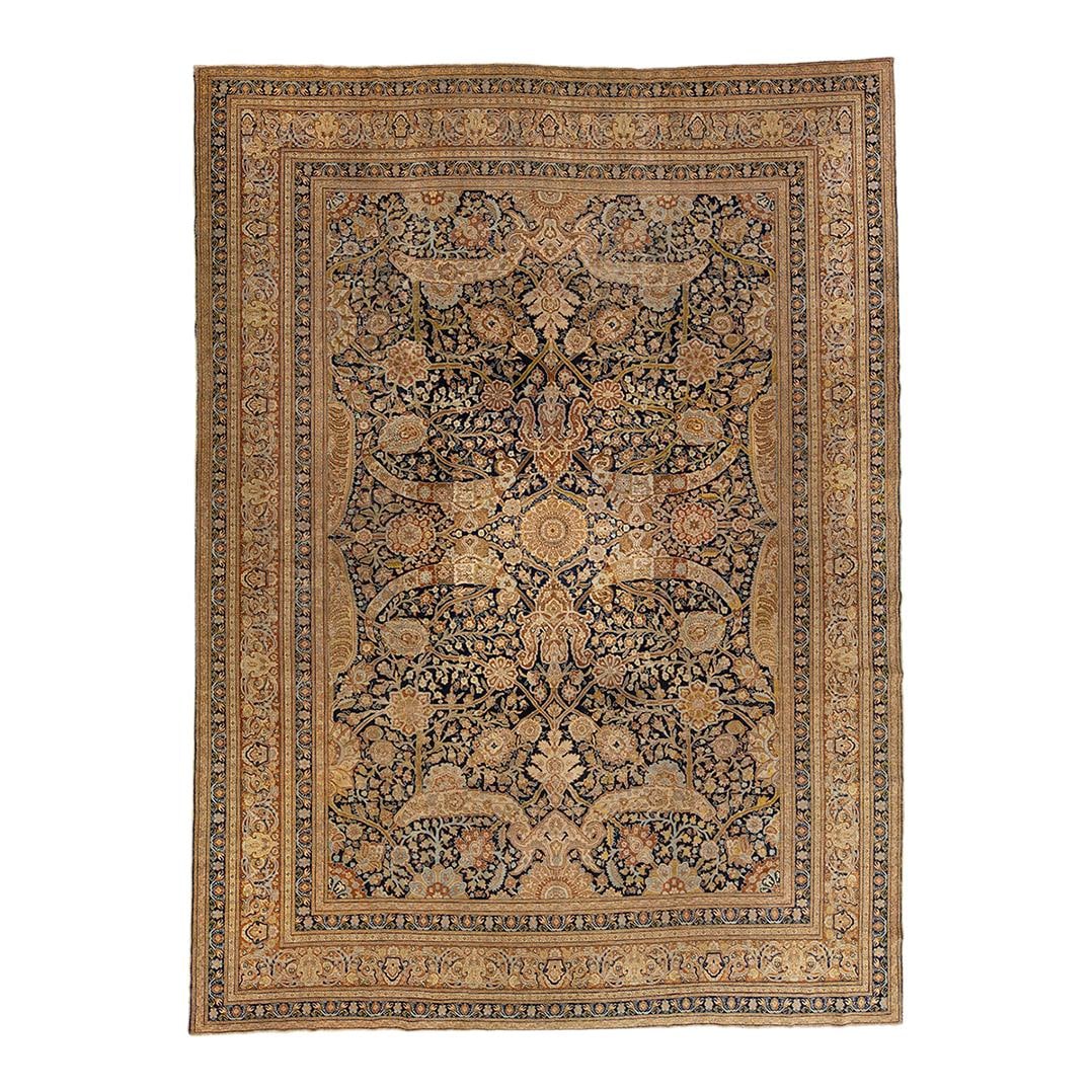 19th Century Handmade Persian Tabriz Blue Wool Rug 9'4" x 12'8": 19th Century Handmade Persian Tabriz Blue Wool Rug 9'4" x 12'8" Experience the elegance of this exquisite 19th Century Handmade Antique Persian Tabriz Rug, meticulously crafted from high-quality wool.