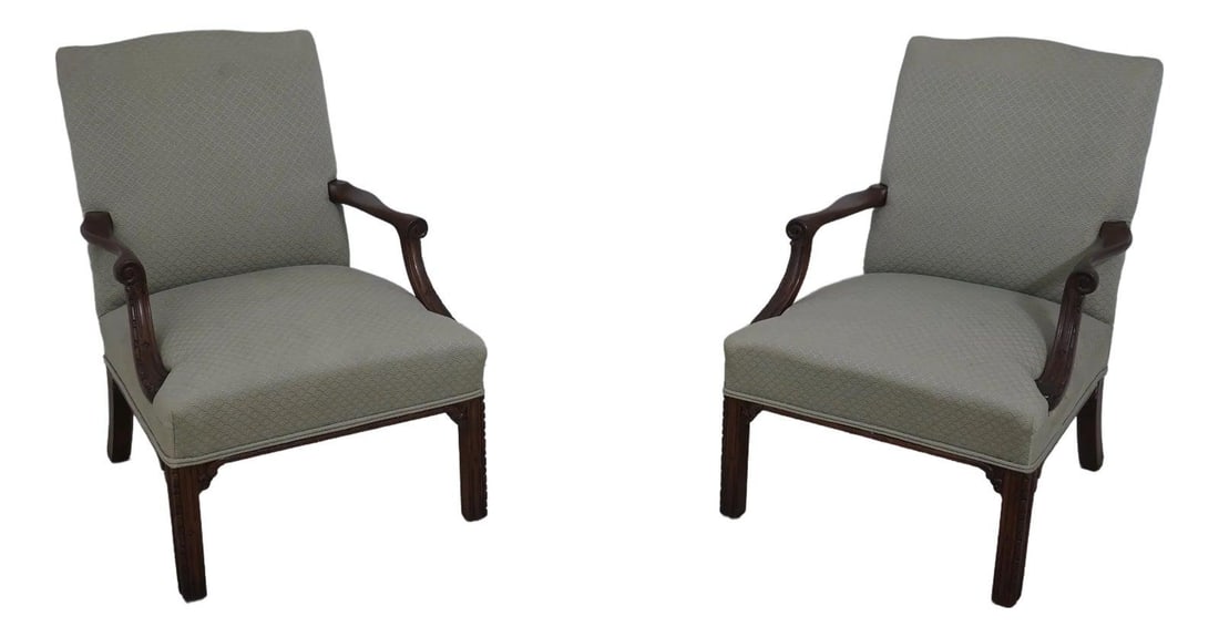 Georgian Style Mahogany Library Chairs with Fine Carving (1 of 10)