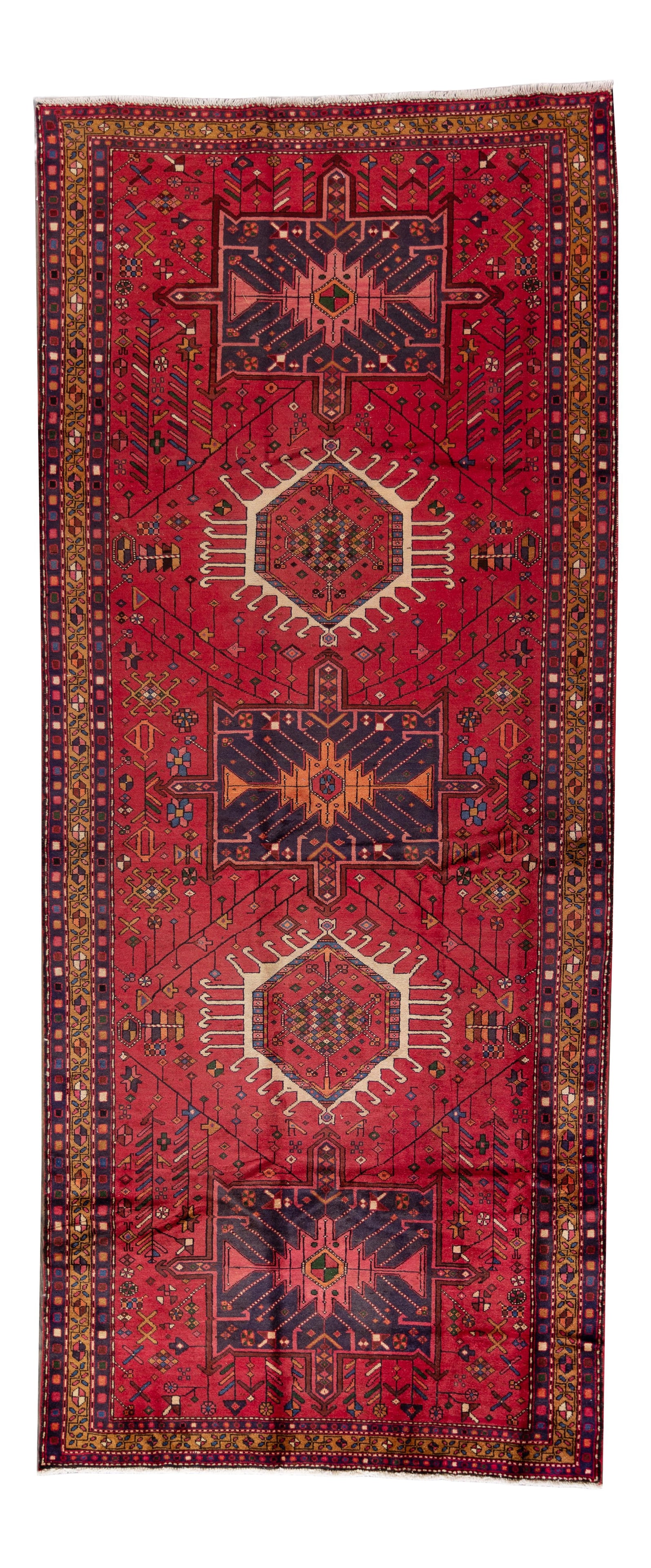 Vintage Persian Heriz Handmade Wool Rug Red Medallion 5'9 x 13'7: Vintage Persian Heriz Handmade Wool Rug Red Medallion 5'9 x 13'7 Discover the elegance of this Early 20th Century Vintage Persian Heriz rug, meticulously hand-knotted from high-quality wool. Featuring
