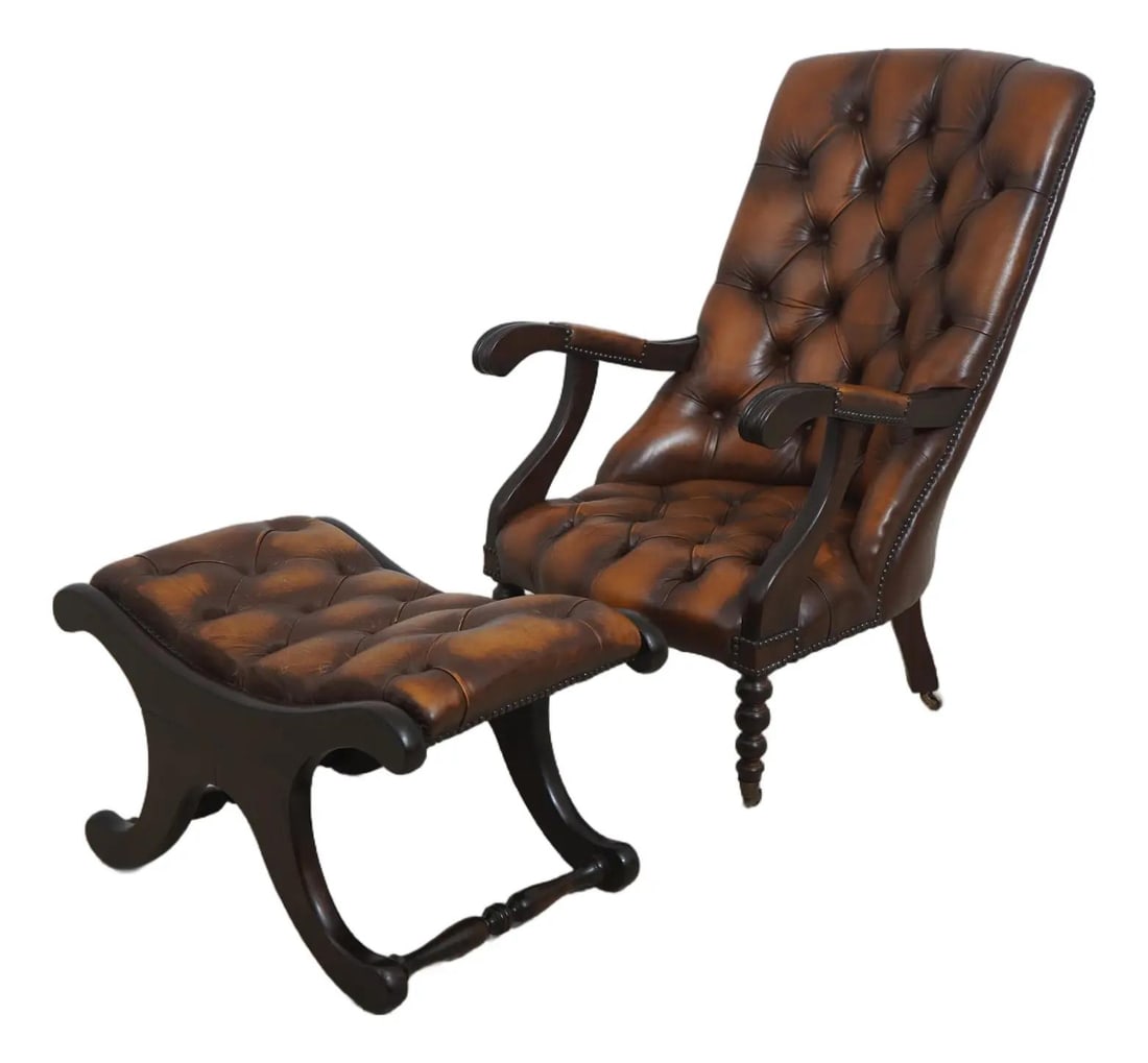 Vintage English Chesterfield Leather Chair and Ottoman Set (1 of 10)