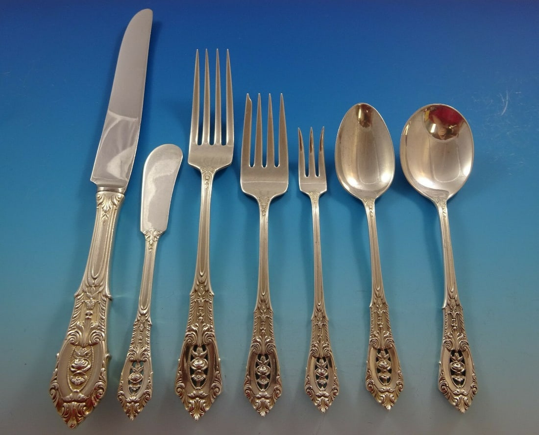Wallace Rose Point Sterling Silver Flatware Set 60 Pcs for 8 Service (1 of 7)