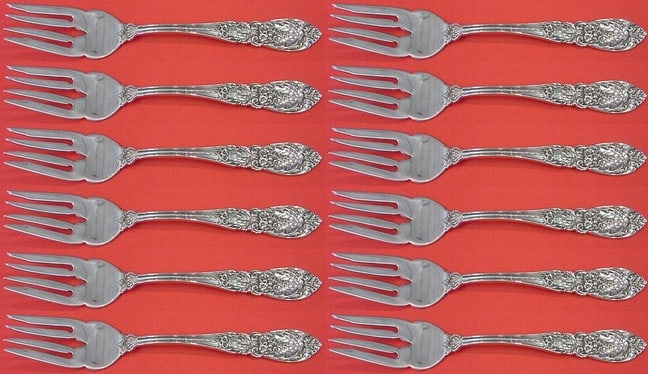 International Sterling Silver Richelieu Salad Fork Set 12 pcs 6.5": International Sterling Silver Richelieu Salad Fork Set 12 pcs 6.5" Enhance your dining experience with this exquisite 12-piece salad fork set in the Richelieu pattern by International Sterling. Each f
