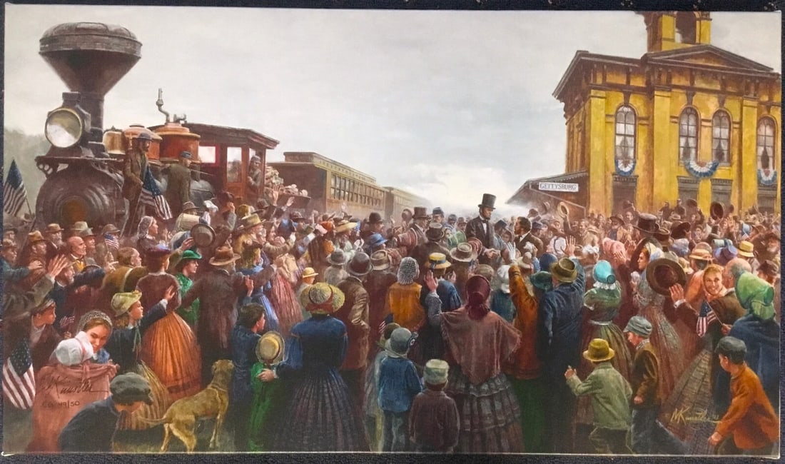 Mort Kunstler Lincoln Comes To Gettysburg Limited Edition Giclee Signed Print: Mort Kunstler Lincoln Comes To Gettysburg Limited Edition Giclee Signed Print This stunning giclee on canvas titled "Lincoln Comes To Gettysburg" by Mort Kunstler captures a pivotal moment in American