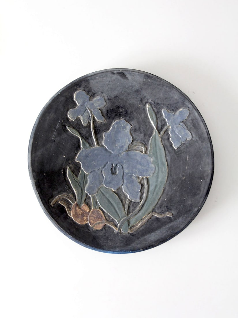 Handcrafted Vintage Studio Pottery Floral Plate 13.75 inch (1 of 11)