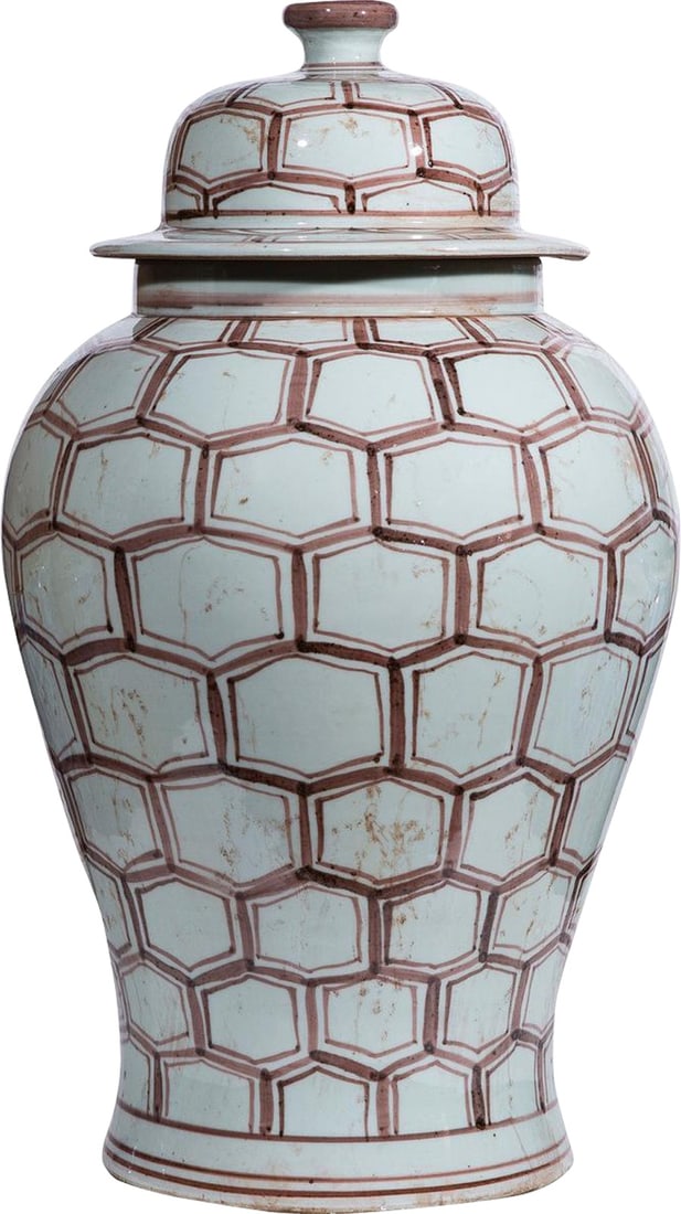 Hand-Crafted Chinoiserie Copper Red Ceramic Temple Jar 18H: Hand-Crafted Chinoiserie Copper Red Ceramic Temple Jar 18H This Traditional Ceramic Copper Red Temple Jar boasts a striking copper red finish and is a beautiful addition to any home decor. Hand-crafte