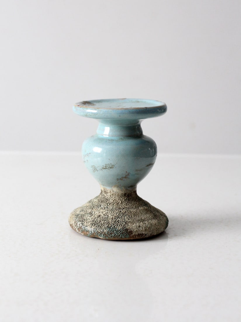 Handmade Vintage Studio Pottery Candle Pedestal Turquoise Glaze (1 of 9)