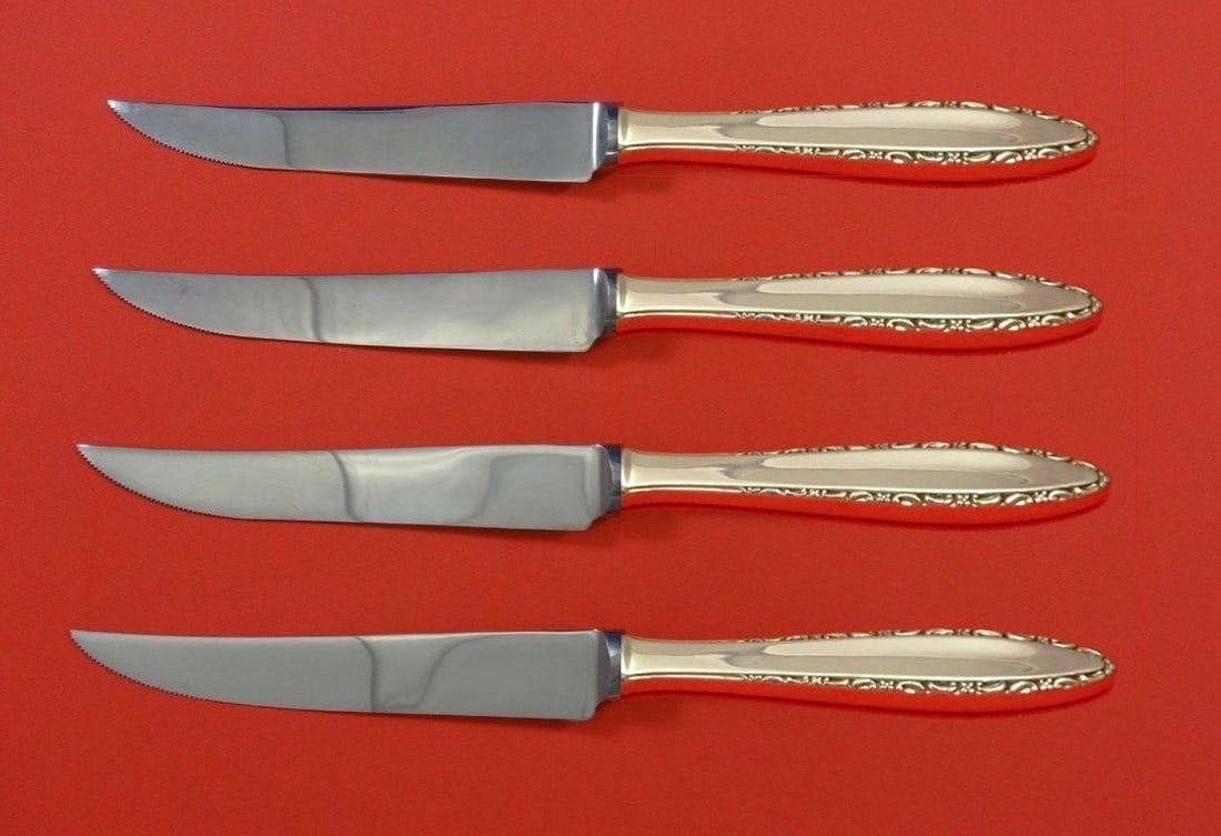 Lunt Lace Point Sterling Silver Steak Knife Set 4pc Custom 9 Inch: Lunt Lace Point Sterling Silver Steak Knife Set 4pc Custom 9 Inch Enhance your dining experience with this exquisite Lace Point by Lunt Sterling Silver Steak Knife Set. This custom-made 4-piece set fe