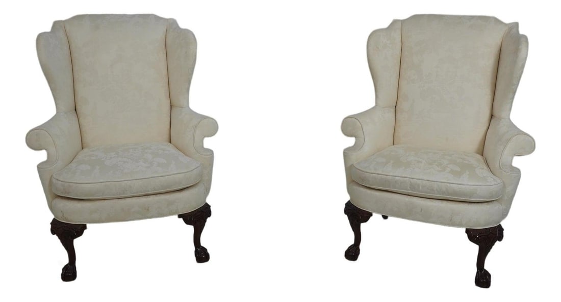 Set of Two Mahogany Wingback Chairs with Ball and Claw Feet (1 of 10)