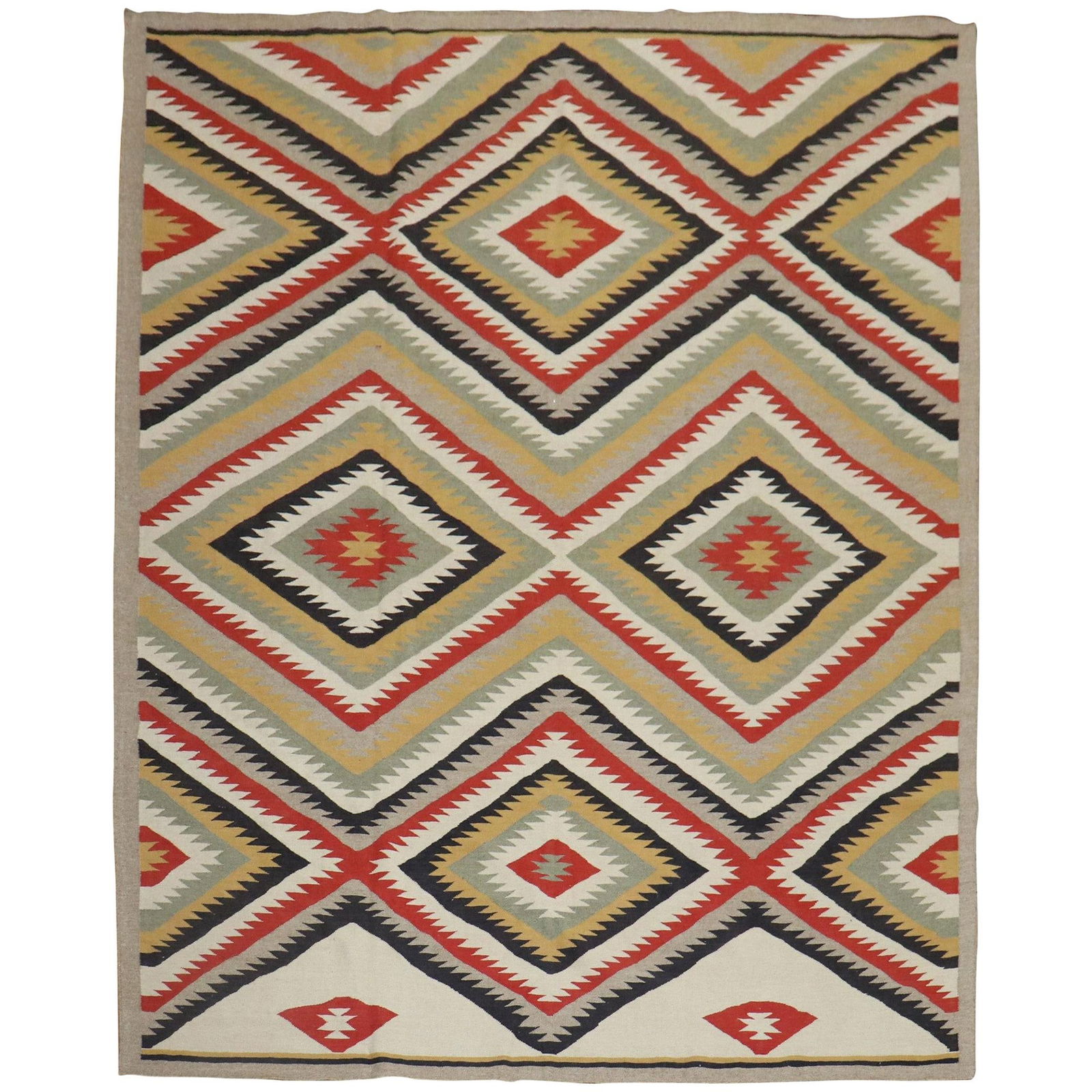 One of a Kind Tribal Navajo Design Hand-Woven Wool Rug 97 x 113 (1 of 12)