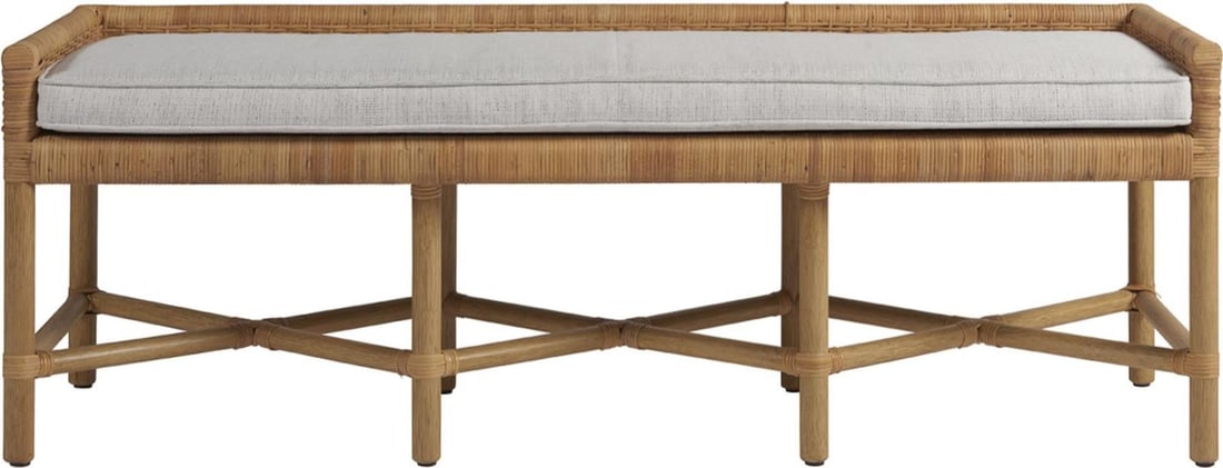 Universal Wicker Escape Backless Bench with Performance Fabric: Universal Wicker Escape Backless Bench with Performance Fabric Introducing the Versatile Wicker Escape Pull-Up Bench, a perfect addition to your living space. This stylish backless bench features a pe