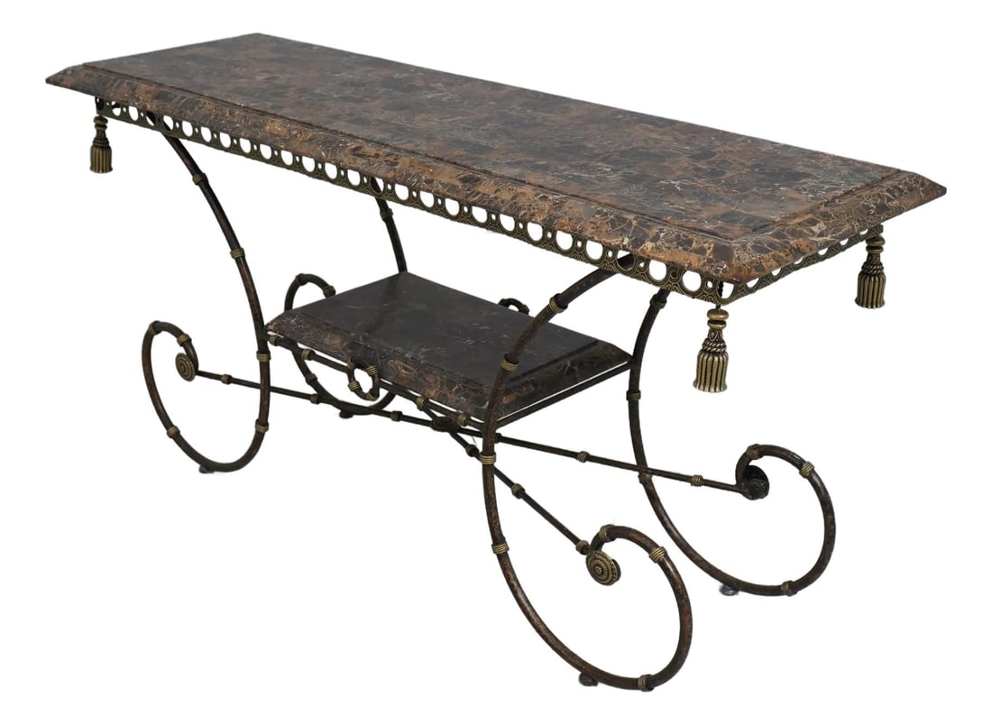 Elegant French Style Marble Top Pastry Console Table with Iron Base (1 of 10)