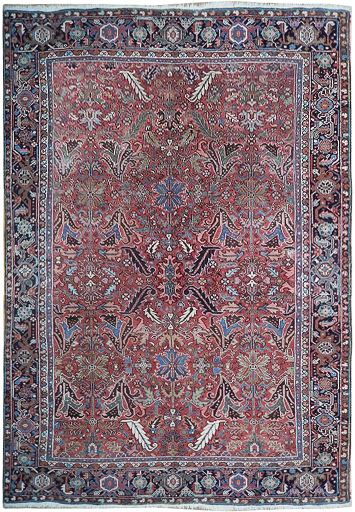 8 x 11 Hand-Knotted Antique Persian Heriz Rug Red Vintage: 8 x 11 Hand-Knotted Antique Persian Heriz Rug Red Vintage Free continental US Shipping Enhance your living space with this stunning 8 x 11 Antique Persian Heriz Rug, a true testament to traditional Pe