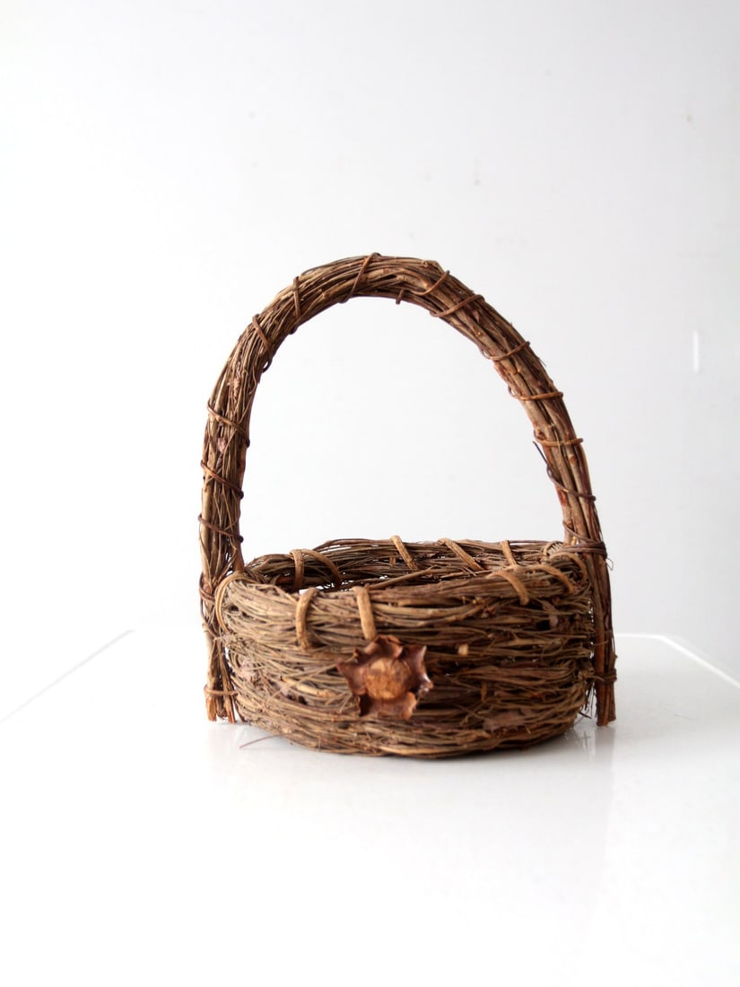 Vintage Rustic Twig Basket with Dried Flower Accent (1 of 10)