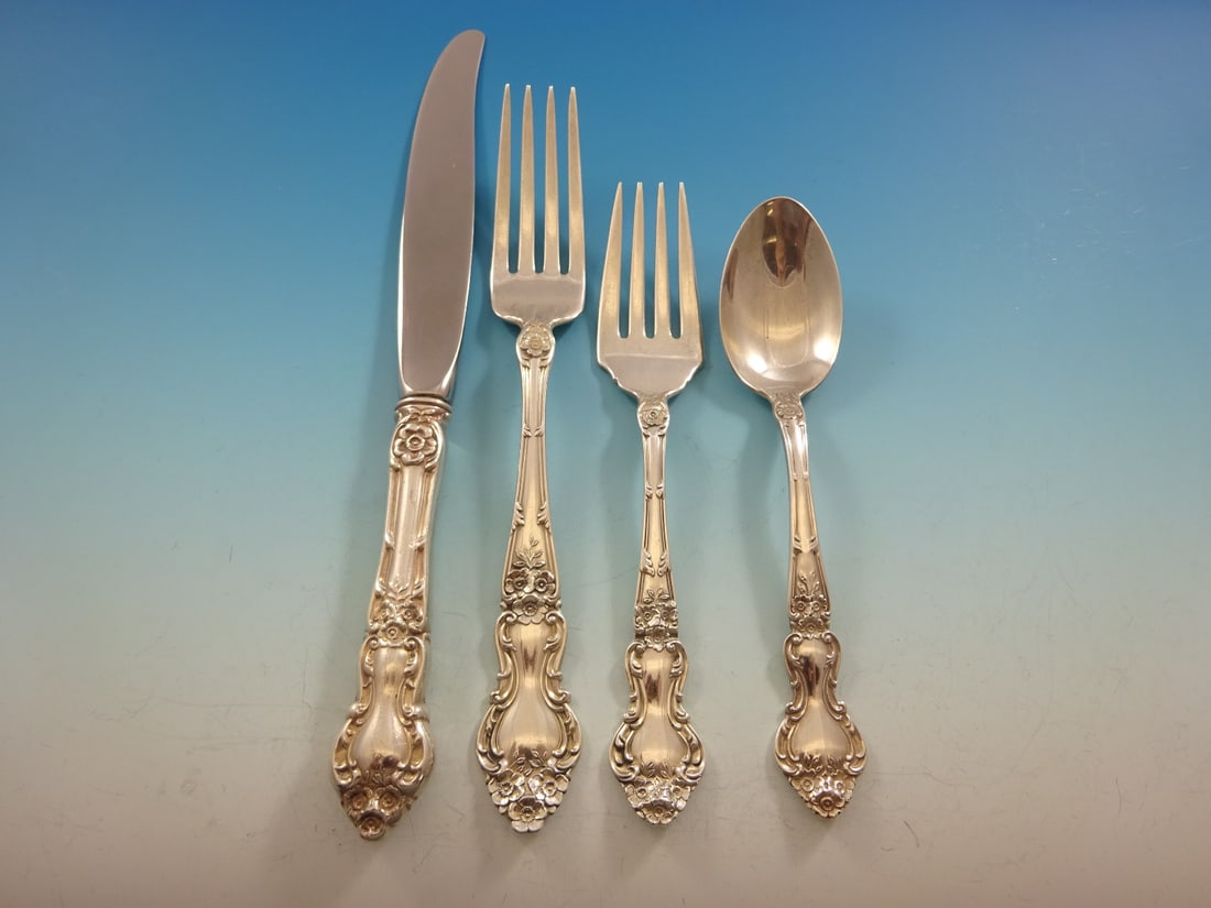 Wallace Meadow Rose Sterling Silver Flatware Set for 12 - 53 Pieces with Bonus Chest: Wallace Meadow Rose Sterling Silver Flatware Set for 12 - 53 Pieces with Bonus Chest Enhance your dining experience with this stunning Meadow Rose by Wallace Sterling Silver Flatware Set, designed for