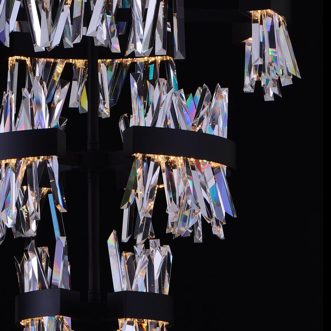 Kalco Glacier 3-Tier Foyer Light Chrome Firenze Crystal: Kalco Glacier 3-Tier Foyer Light Chrome Firenze Crystal Illuminate your space with this stunning 3-tier foyer light, designed to make a statement in any entryway. Crafted with a combination of aluminu