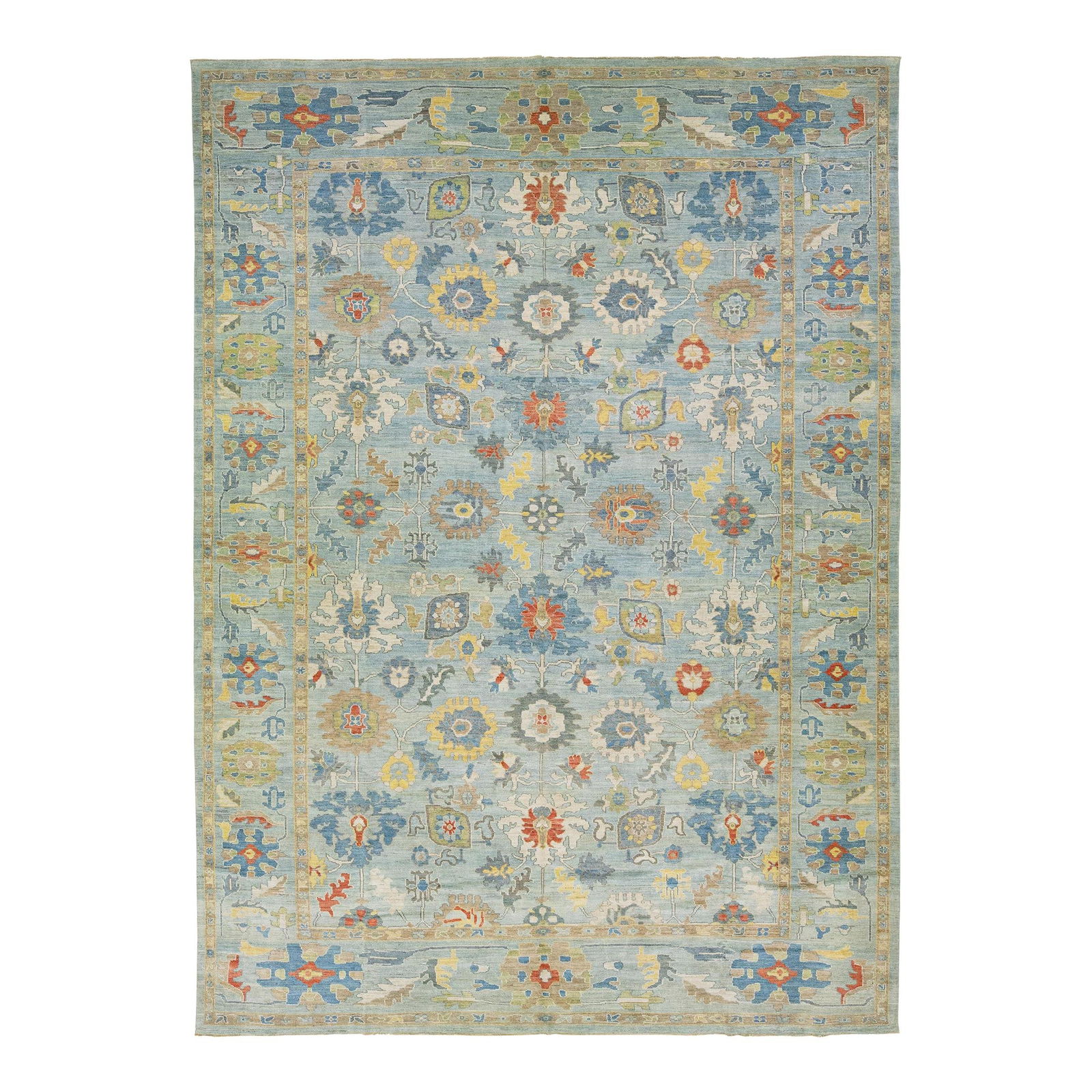 Oversized Modern Sultanabad Wool Rug Blue Floral Motif 13'4 x 18'4: Oversized Modern Sultanabad Wool Rug Blue Floral Motif 13'4 x 18'4 Enhance your space with this stunning oversized Modern Sultanabad hand-knotted wool rug, featuring a vibrant blue field adorned with