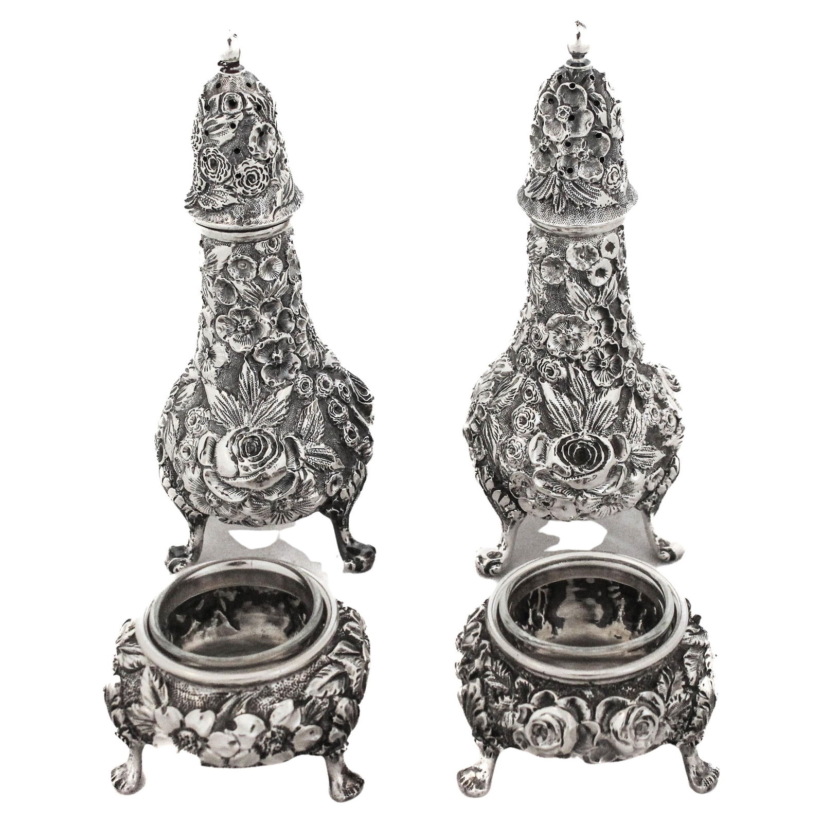 S Kirk and Sons Sterling Silver 4 Piece Salt Shakers and Cellars Set (1 of 8)