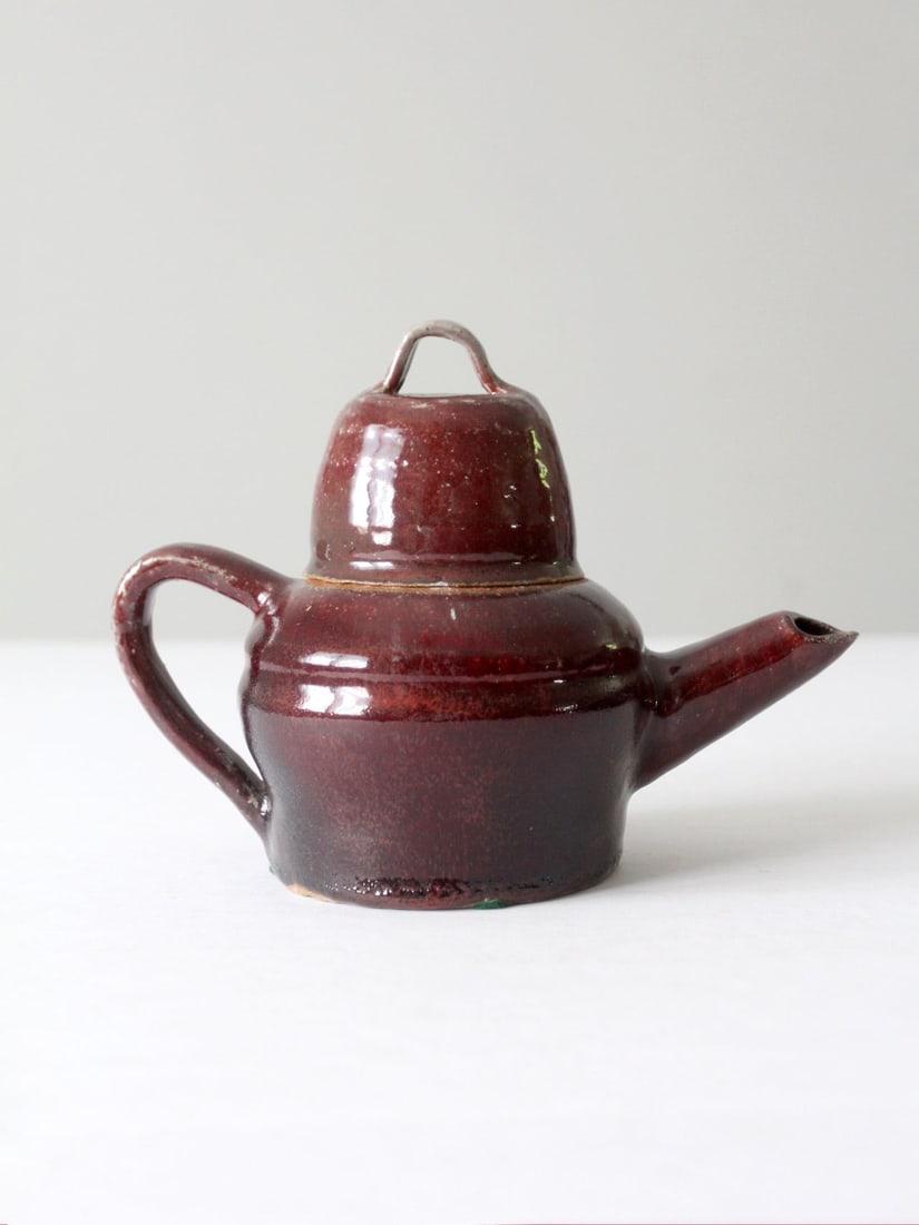 Handmade Vintage Studio Pottery Teapot with Burgundy Glaze (1 of 13)