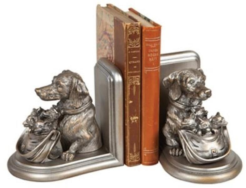 Rustic Lodge Style Resin Dog and Fox Bookends Silver Finish: Rustic Lodge Style Resin Dog and Fox Bookends Silver Finish Enhance your lodge decor with these Elegant Resin Dog & Fox Bookends. Each piece is beautifully hand-cast and hand-painted, showcasing intri
