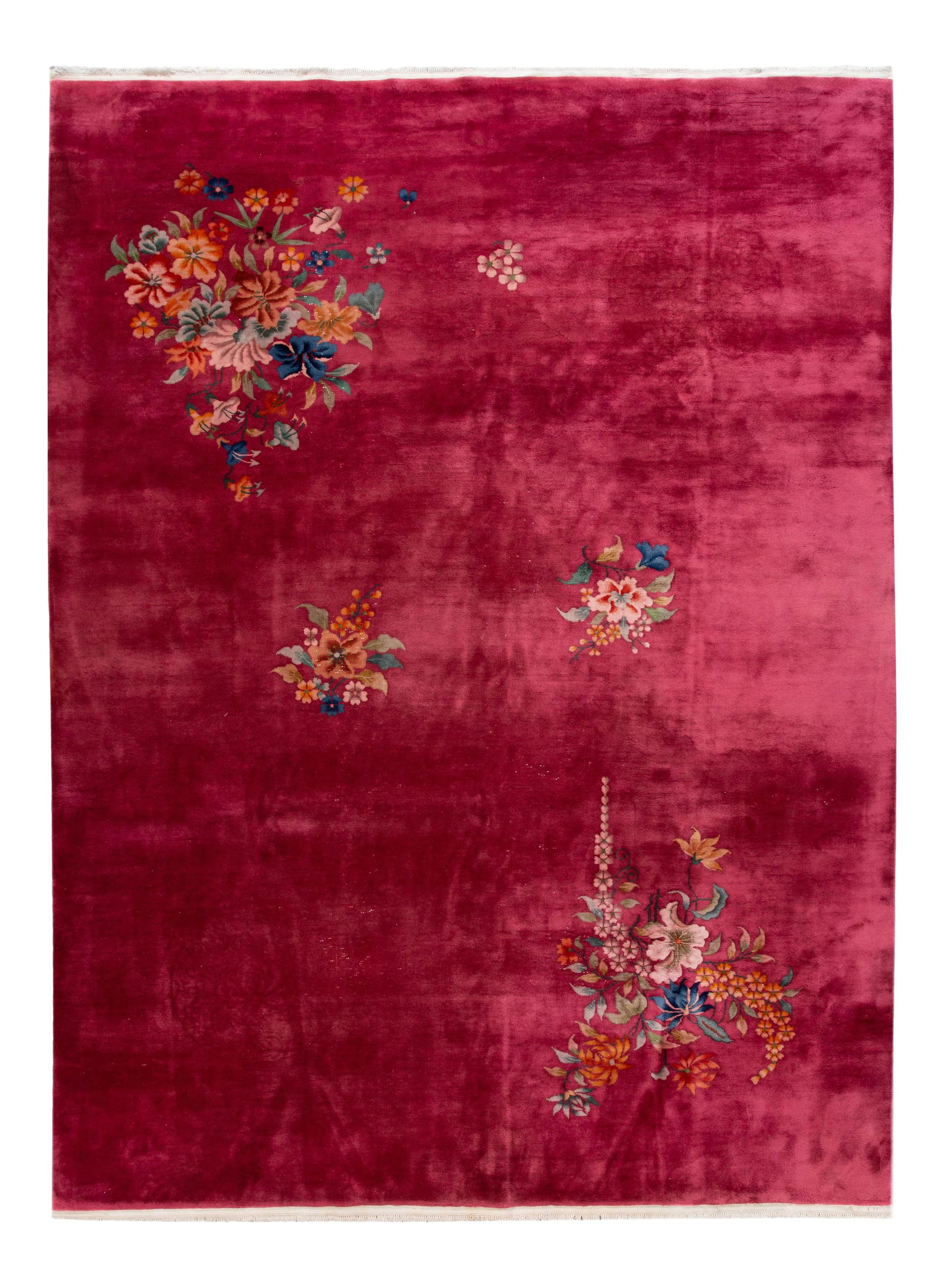 Vintage Art Deco Red Chinese Wool Rug 9'10 X 13'5 Floral Motif: Vintage Art Deco Red Chinese Wool Rug 9'10 X 13'5 Floral Motif This stunning Vintage Art Deco Chinese rug features a vibrant red field adorned with a beautifully detailed all-over floral motif in mult