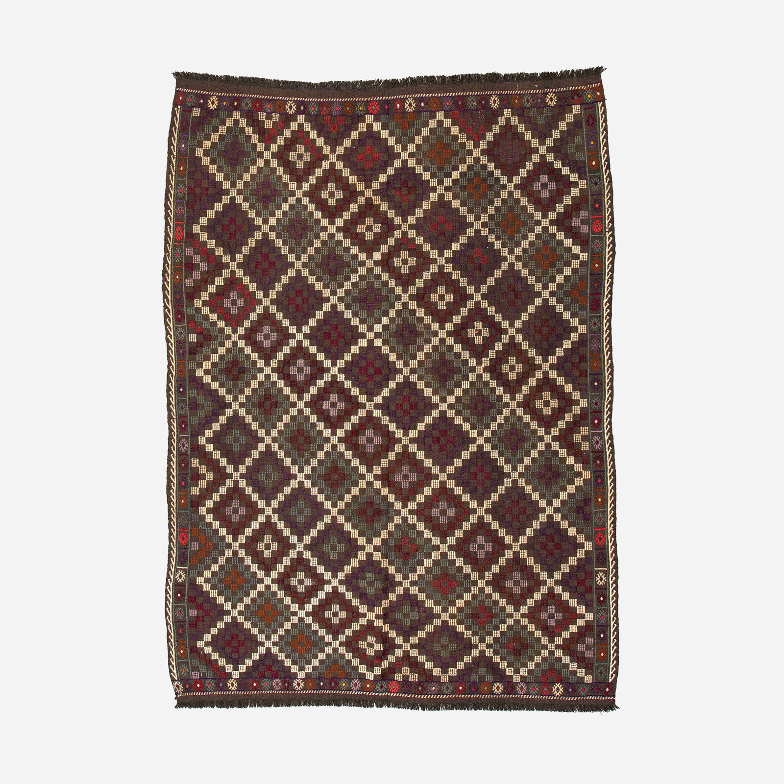 Handmade Cicim Wool Kilim Rug 52 x 73.6 Authentic Design: Handmade Cicim Wool Kilim Rug 52 x 73.6 Authentic Design Discover the beauty of this Authentic Handmade Cicim, crafted with care from high-quality wool on wool. This exquisite kilim features a unique