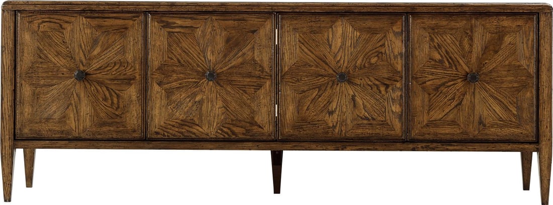 Theodore Alexander Nova Dusk Oak Entertainment Console 24H 65W 18D: Theodore Alexander Nova Dusk Oak Entertainment Console 24H 65W 18D This Sleek Oak Entertainment Console is meticulously crafted for modern homes, featuring a stylish dusk finish that enhances its cont