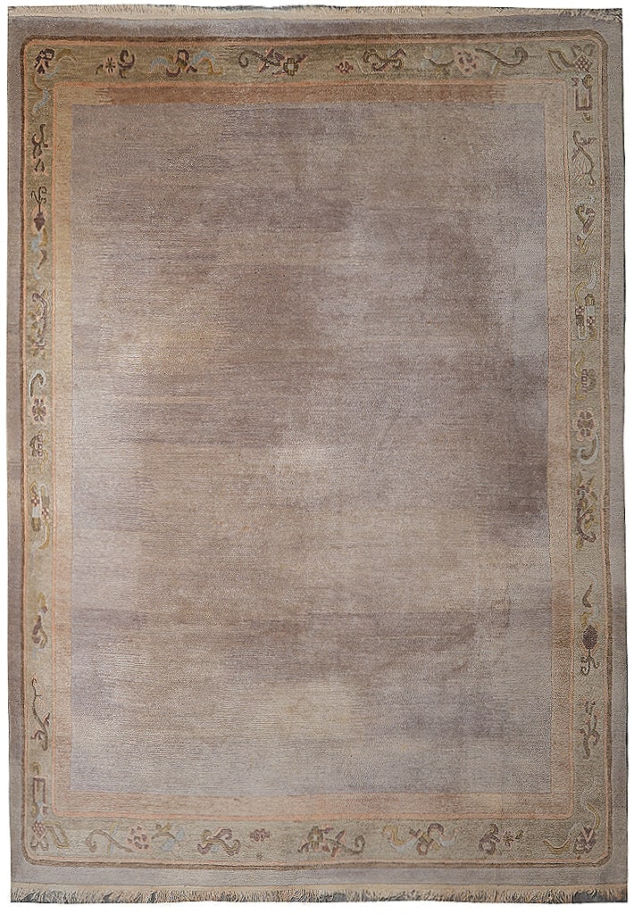 8.8 x 11.6 Handmade Tibetan Wool Modern Area Rug Taupe: 8.8 x 11.6 Handmade Tibetan Wool Modern Area Rug Taupe Free continental US Shipping This is a pre-owned modern handmade Tibetan area rug featuring a hand-knotted weave in premium wool. The rug display