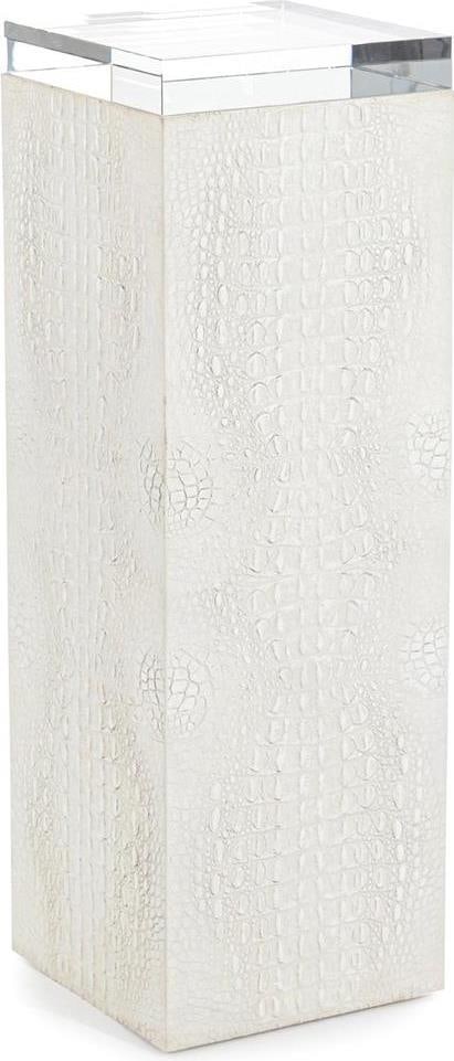 John-Richard Kano Square Pedestal with Crystal Glass Faux Crocodile Inlay: John-Richard Kano Square Pedestal with Crystal Glass Faux Crocodile Inlay Enhance your decor with this Traditional Kano Pedestal, featuring a stunning faux crocodile inlay that adds a touch of eleganc