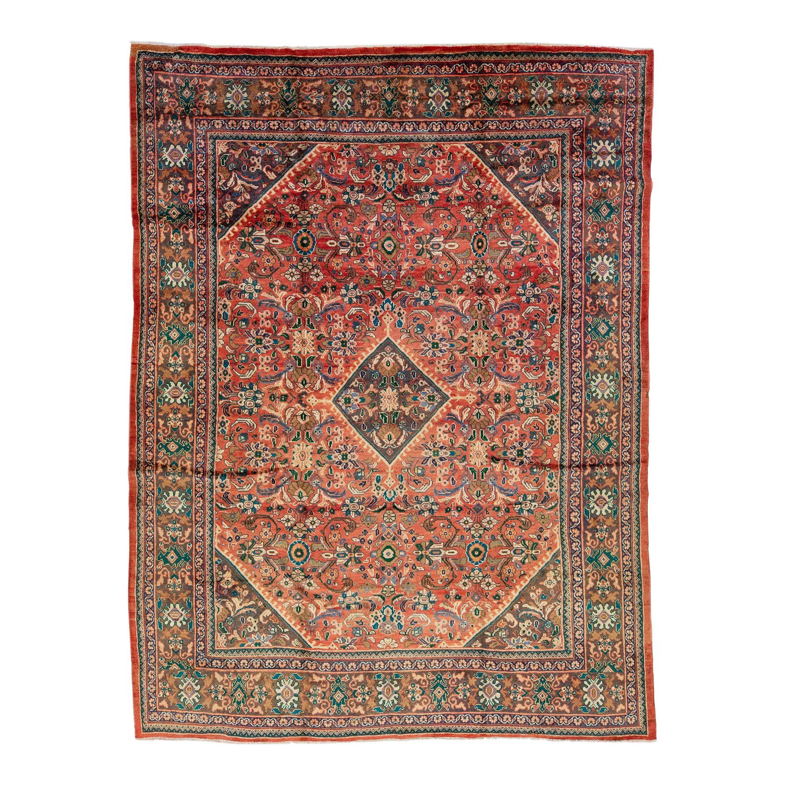 1960s Persian Mahal Handmade Red Wool Rug 10' x 13'3" Medallion Design: 1960s Persian Mahal Handmade Red Wool Rug 10' x 13'3" Medallion Design Explore the elegance of this vintage Persian Mahal rug, handcrafted with care from high-quality wool. Featuring a stunning red co