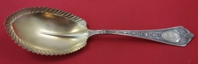 Schulz & Fischer Cleopatra Sterling Silver Berry Spoon Gold Wash 9 inch: Schulz & Fischer Cleopatra Sterling Silver Berry Spoon Gold Wash 9 inch This exquisite serving spoon is a stunning example of the Cleopatra pattern by Schulz & Fischer. Crafted from high-quality sterl