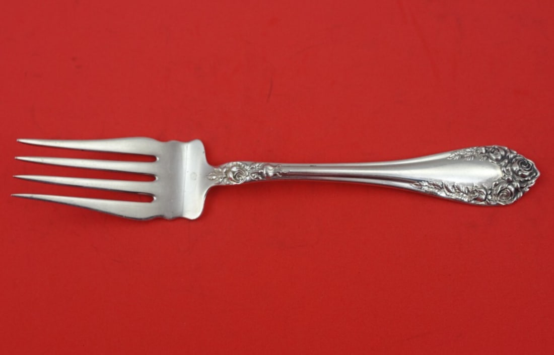 Northumbria Normandie Rose Sterling Silver Cold Meat Fork 8 Vintage Serving: Northumbria Normandie Rose Sterling Silver Cold Meat Fork 8 Vintage Serving Presenting the Normandie Rose cold meat fork, a vintage serving piece crafted from high-quality sterling silver. This 8-inch