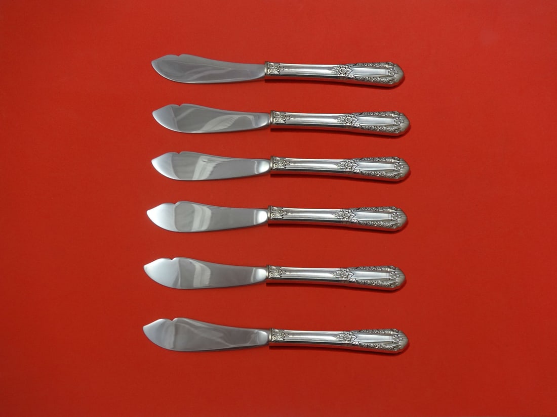 State House Inaugural Sterling Silver Trout Knife Set 6pc Custom Made: State House Inaugural Sterling Silver Trout Knife Set 6pc Custom Made Presenting a stunning 6-piece trout knife set from the Inaugural pattern by State House, expertly crafted from sterling silver. Ea