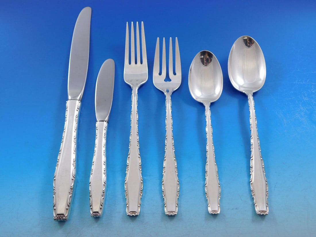 Lunt Rapallo Sterling Silver Flatware Service for 12 56 Pieces: Lunt Rapallo Sterling Silver Flatware Service for 12 56 Pieces Enhance your dining experience with the exquisite Rapallo flatware set by Lunt, crafted from high-quality sterling silver. This elegant f